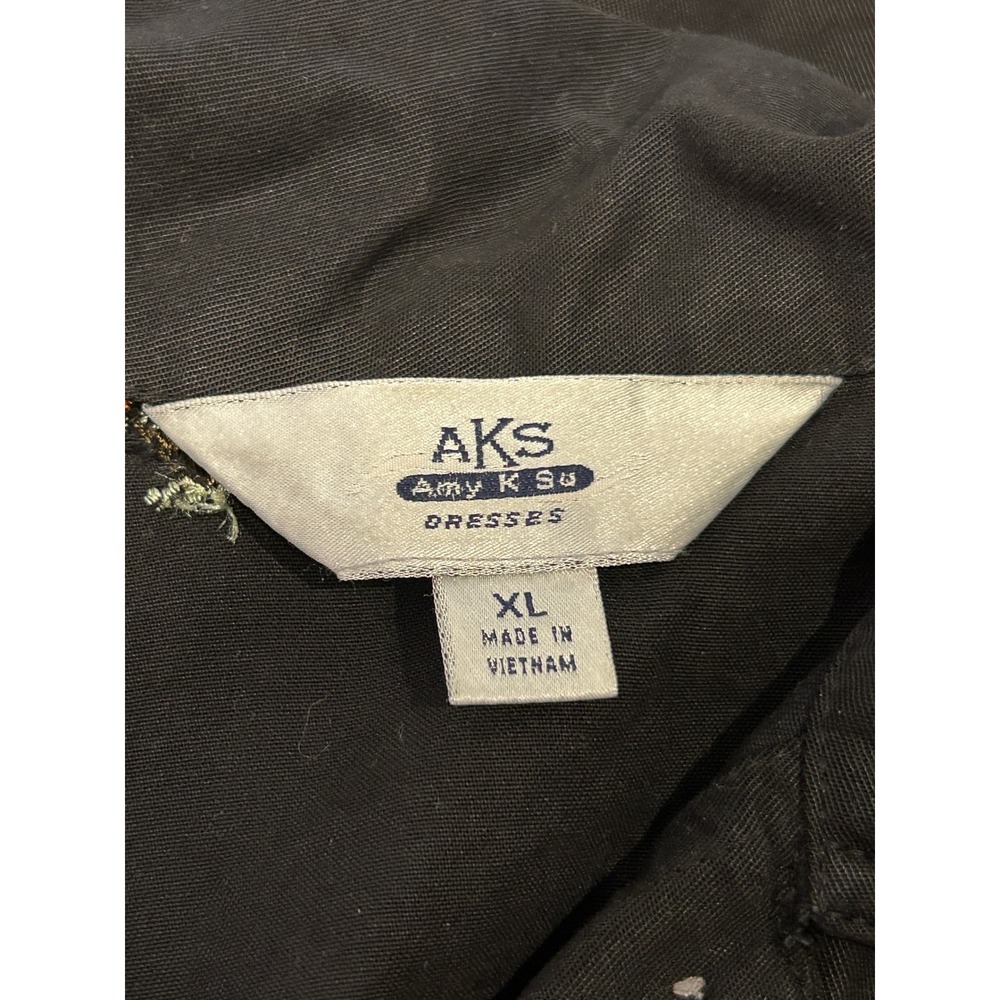 Vintage AKS Shirt XL All Over Embroidered Monkey Tiki Hut Black Tencel Button Up - Picture 7 of 12
